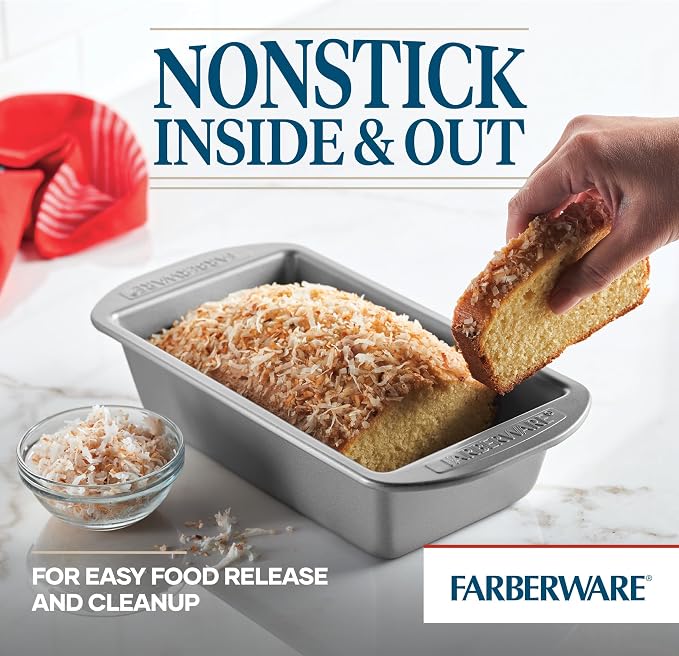 Farberware Bakeware Meatloaf/Nonstick Baking Loaf Pan Set, Two 9-Inch x 5-Inch, Gray (Pack of 4)