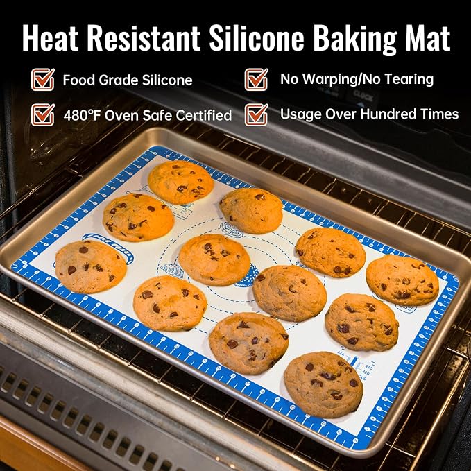 Baking Mats Silicone for Baking Sheet, Non Stick Pastry Mat for Dough Rolling, Silicone Macaron Baking Sheet for Cookie, Pizza, Surdough, Bread,Dough Rolling out