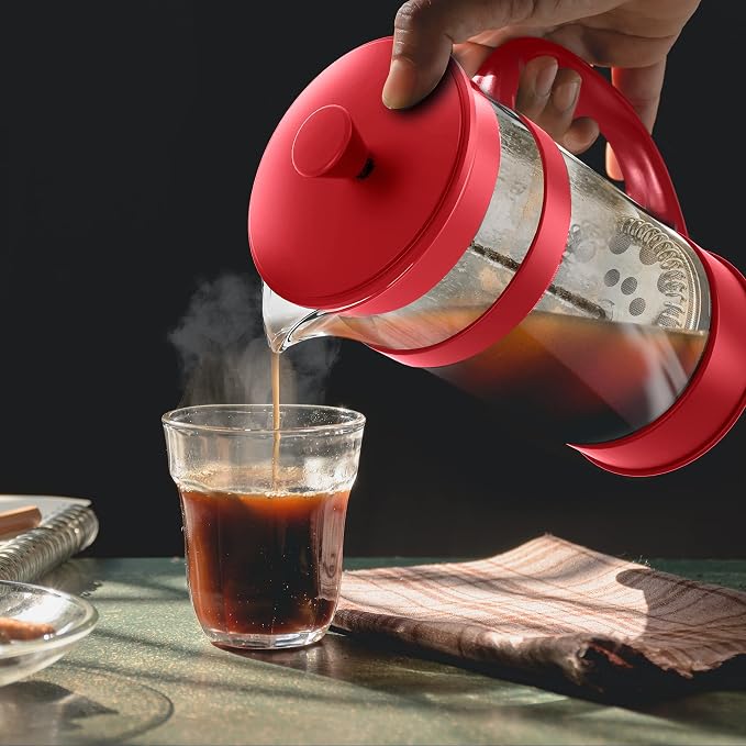 Utopia Kitchen Borosilicate Glass French Press Coffee Maker 12 Oz, Red | Heat-Resistant Cafetiere & Tea Maker, Thickened Glass Coffee Press for Travel and Camping