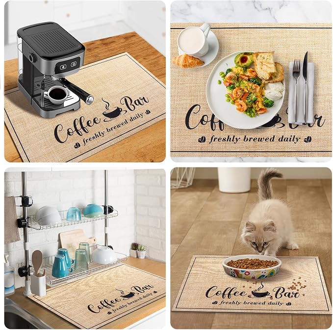 CooRug Fashion Coffee Mat, Dish Drying Mat 17" x 32" Beige | Hide Stain, Absorbent, Coffee Bar Accessories, Heat Resistant, Non-slip, Eco-friendly, Easy to Clean