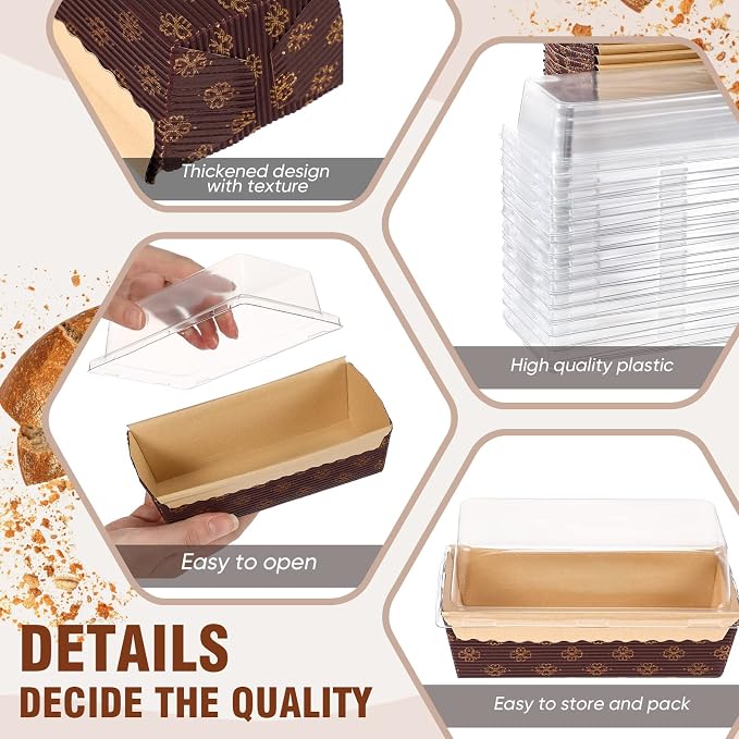 50 Pcs Paper Baking Loaf Pan with Lids Disposable Paper Pans Mold for Christmas Winter Birthday Cake Bread Bakery Holiday Gifts(5.91 x 2.48 x 1.94 Inches)
