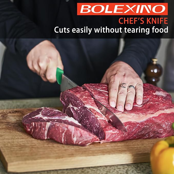 10" Professional Chef Knife, High Carbon Steel, Ergonomic (Green) | 10" High Carbon Stainless Steel,Versatile wide-blade chef knife,Non-Slip Ergonomic Handle,Durable, Stain-Resistant & Sharp.