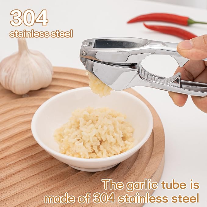 Kitchen Premium Garlic Press - Zinc Alloy | Crushes Garlic Cloves, Crushes Ginger Chunks, Crushes Nuts and Seeds, Comfortable to Use, Dishwasher Safe