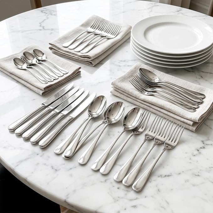 20 Piece Stainless Steel Flatware Set,Silverware Set for 4,include Forks,Knives,Spoons.Cutlery Utensil Set for Home,Kitchen,Party,Buffet,Banquet,Catering (Silver)