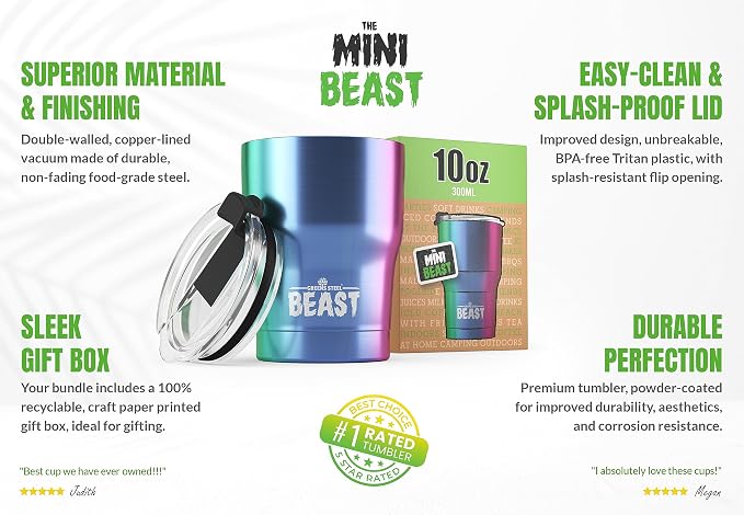 Beast 10 oz Tumbler Stainless Steel Vacuum Insulated Coffee Ice Cup Double Wall Travel Flask (Rainbow)