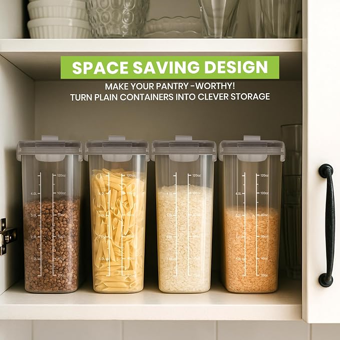Utopia Kitchen Cereal Containers Storage Set with Lids, 6 Pack, 4L, Clear | Airtight Food Storage Containers with Lids, BPA-Free Cereal Dispensers for Pantry Organization and Storage