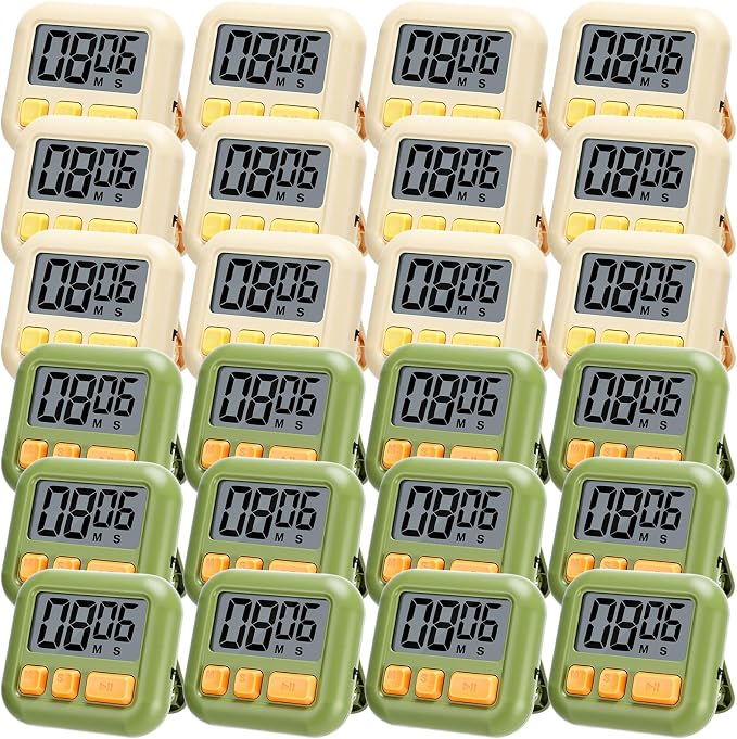 Weewooday 24 Pcs Digital Kitchen Timer Magnetic Timer Bulk On/Off Switch Minute Second Count up Countdown Loud Alarm for Exercise Cook Baking (Candy Green,Eggshell Yellow)