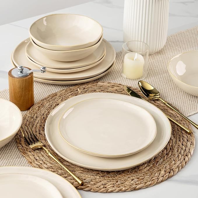 AmorArc Ceramic Dinnerware Sets for 8, 24Pcs Plates and Bowls Sets Dishes | Stoneware Handmade Reactive Glaze Dinner Set, Highly Scratch Resistant | Dishwasher & Microwave Safe Dishware