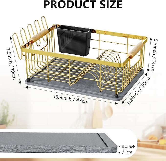 Dish Drying Rack Gold with Diatomaceous Earth No Installation Required | Save Space