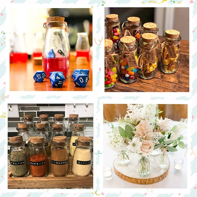 12pcs 3.4oz Small Glass Jars with Lids Potion Bottles for Wedding Favors | Versatile Small Glass Jars with Corks Twine Tags & Stickers, Mini Jars Set for DIY Crafts Birthday Wedding Gifts Party Favors