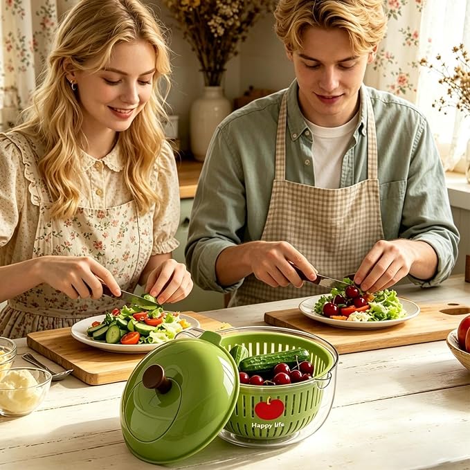 Salad Spinner, Salad Washer And Spinner, Fruit And Vegetable Washer & Dryer, Lettuce Spinners With Vegetable Washing Basket, Fruit Washing Bowl, Easy-Clean Kitchen Gadget For Greens