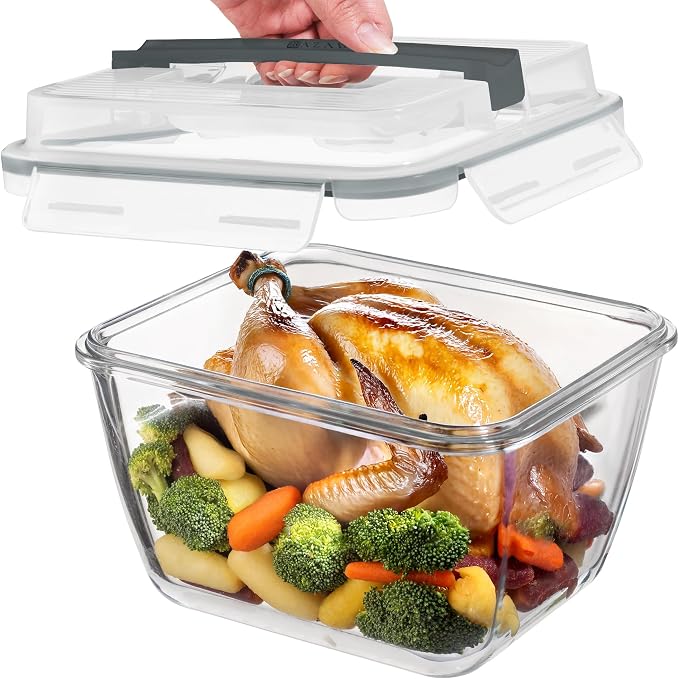 Razab 17 Cups / 132 Oz / 3900ml Large Glass Food Storage Containers with Lids - Leakproof, BPA-Free Large Meal Prep Container Ideal for Roasting Turkey, Store Leftover - Microwave & Oven Safe