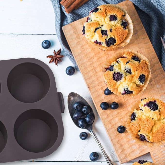 Silicone Muffin Pan for Air Fryer and Oven, 4-Cup, Set of 2 | Non-Stick Baking Mold, Easy-Grip Handles, 6.89 x 6.50 in Pan, Egg Bite Mold, Flexible Silicone