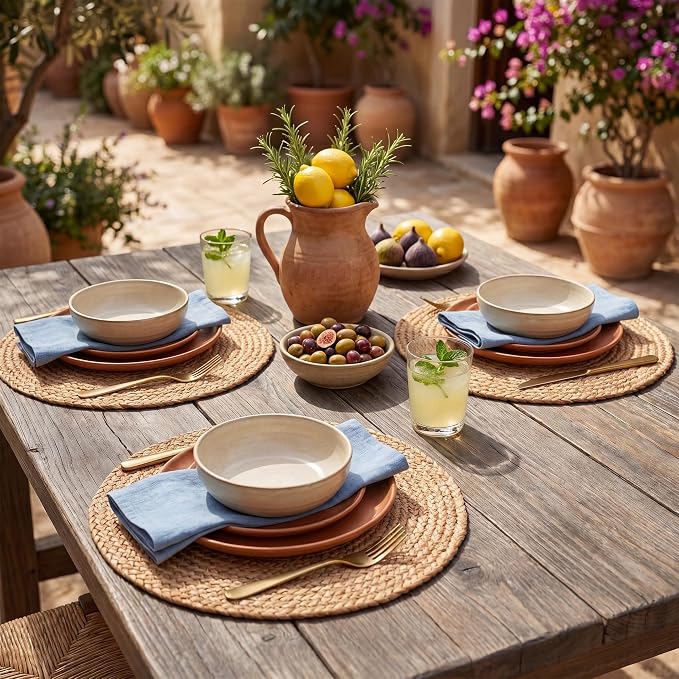 Natural Jute Placemats Set of 16, Round Woven Table Mats, 13 Inch Rattan Charger Plates, Bulk Set for Weddings, Parties & Events