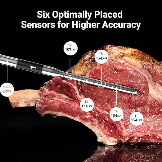 ThermoMaven WiFi Wireless Meat Thermometer, 4 Probes, Smart Base, 6 Sensors | Unlimted Monitor Range via APP, Commercial-Grade NIST Certified Accuracy, for Restaurant Kitchen, BBQ/Grill/Oven