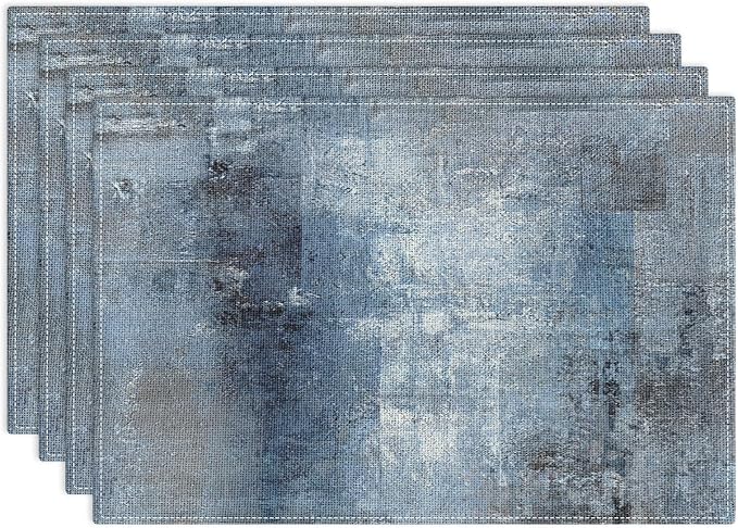 Emvency Farmhouse Placemats Set of 4, 12x18 Inch, Denim Blue | Modern Abstract Art Painting Table Mats for Outdoor Home Party Kitchen Dining Decoration