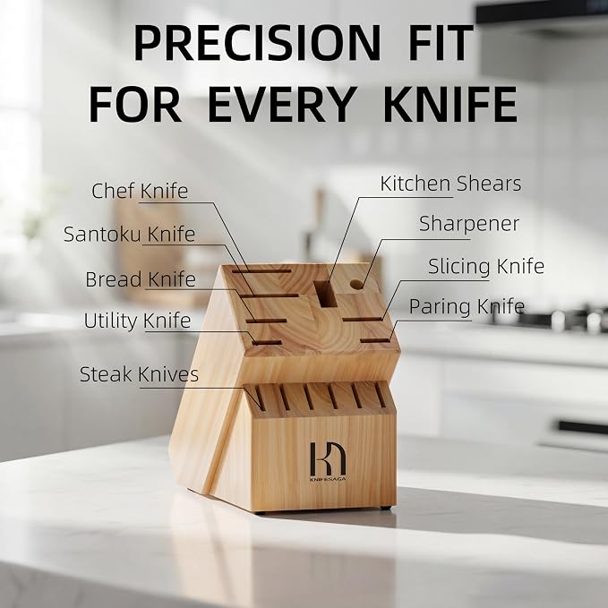 KnifeSaga Japanese 15-pc Kitchen Knife Block Set, Professional, Razor Sharp | Innovative Steel, High Carbon Stainless, Enduring Sharpness, Ergonomic Handle, Full-tang, Gift Box