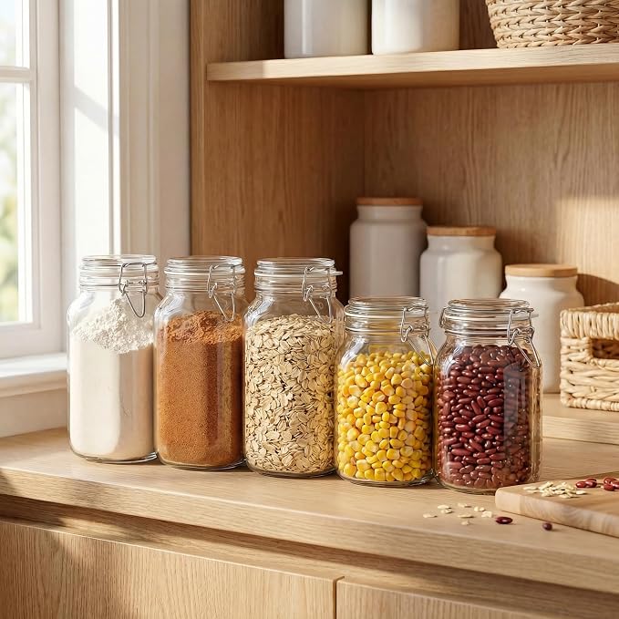 78oz Large Square Glass Jars with Airtight Lids, Wide Mouth Mason Jars 3P | Air Tight Glass Food Storage Containers with Lids Keep Food Dry & Fresh, Best Canister for Flour, Sugar, Cereal, Rice, Coffee