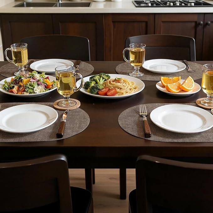 Placemats Set of 4, 11.8 x 17 Inch, Dark Brown | Heat Resistant Oval Faux Leather Place Mats, Waterproof Wipeable Reversible PU Placemat, Indoor & Outdoor