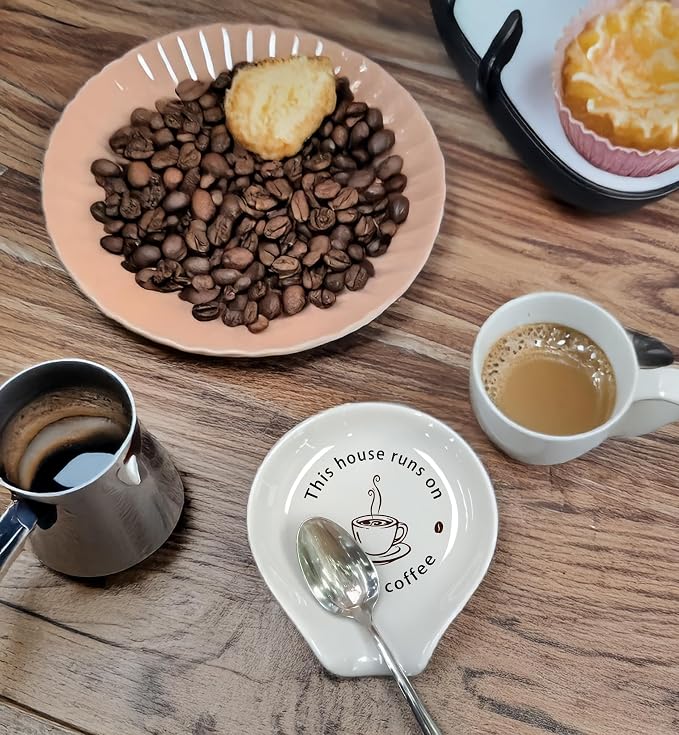 Coffee Spoon Rest, Coffee Bar Accessories & Spoon Holder, Coffee & Jesus Ceramic Spoon Holder for Coffee Lovers Gifts for Friend Wife Husband Sister (White-3)