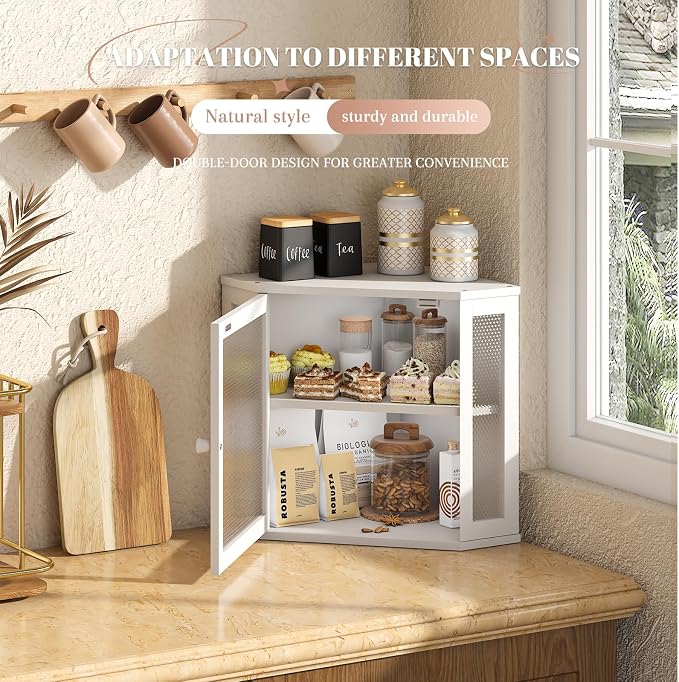 STDDRE Corner Bread Box Kitchen Countertop Extra Large Capacity Farmhouse Bread Box, Corner Countertop Storage, Double Layer Bread Holder (White, Large)