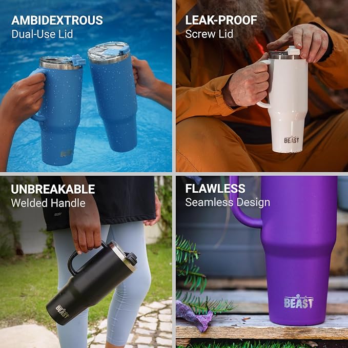 Beast 42 oz Tumbler with Handle Stainless Steel Vacuum Insulated Coffee Ice Cup Double Wall Travel Flask (Royal Blue)