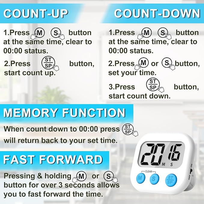 ZILLEEN Classroom Timer for Kids Teachers 4 Pack Digital Timers White | Strong Magnetic, Large Screen, Big Button, Teacher Classroom Must Haves Kitchen Timers for Cooking Egg Exercise Study