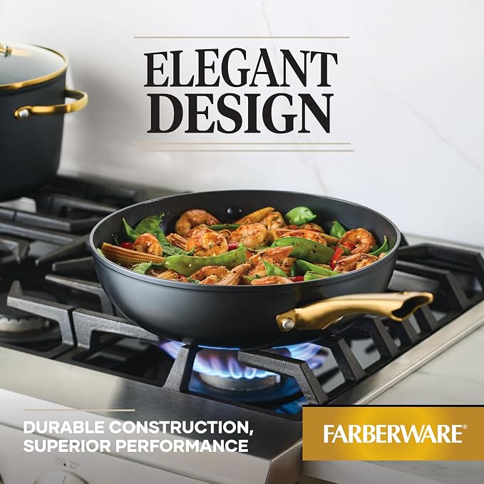 Farberware Forged Induction Ceramic Nonstick Stir-Fry Pan with Helper Handle, Dishwasher Safe, Suitable for All Stovetops, 12.25 Inch Wok Pan - Black