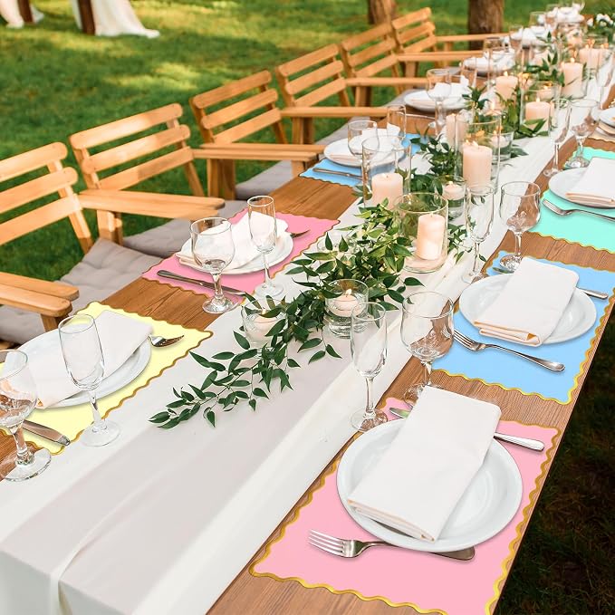 FoldTier 150 Pcs Disposable Paper Placemats Bulk 10"x14" Rectangle Place Mats with Scalloped Edges Dining Table Mat for Wedding Birthday Party Table Decoration(Multicolor)