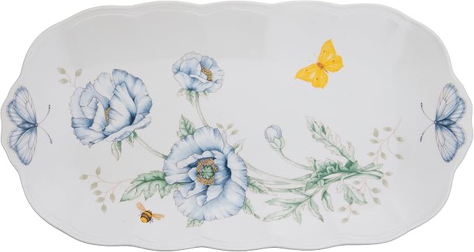 Lenox Butterfly Meadow Oblong Sandwich Tray - | white finish, dishwasher safe | 14.75 inch length | floral entertaining, food tray, gift for women, tray