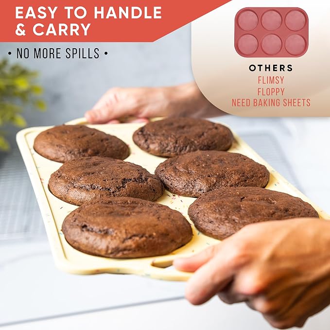 Jumbo Top Silicone Muffin Pans for Baking, 4 Inch Silicone Jumbo Muffin Pan 6 Cup, Egg Pan for Baking English muffins, Whoopie Pies, Corn Bread Bites, Confetti Muffin Top Pans Non Stick | Silicone Jumbo Muffin for Baking, Nonstick Silicone Cupcake Pan,...