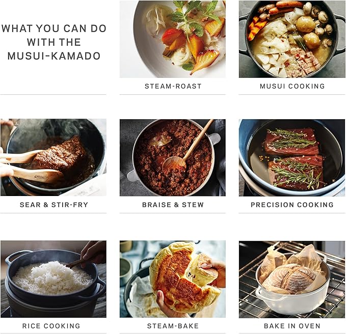 Vermicular Musui–Kamado Cast Iron Induction Cooker, Sea Salt | Precision Temperature Control, Waterless Cooking, Non-Toxic Enameled Cast Iron Pot, Japanese Multicooker & Rice Cooker (120V)