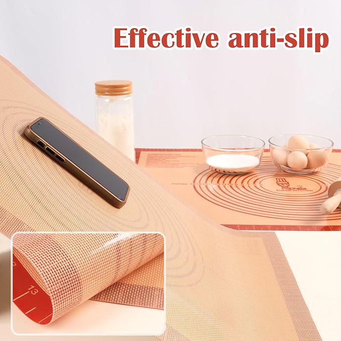 Extra Thick Silicone Pastry Mat Large for NonStick Baking Mat Measurement | For Kneading Fondant/Counter Pad Dough Rolling Silicon Cookie Sheet Pie Crust Bake (16×20, Red)