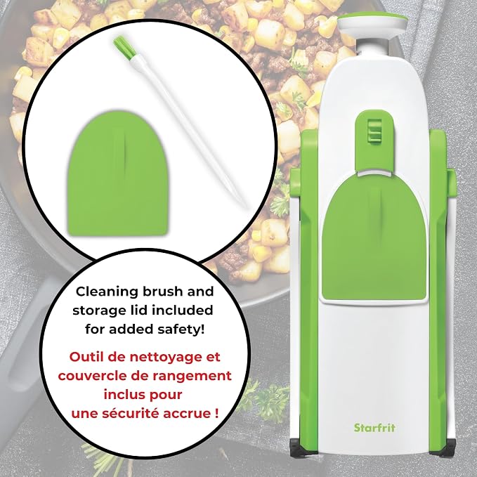 Starfrit Pump'n'Slice Vertical Mandoline, Food Slicer & Chopper, Safe | Safe enclosed blades. Adjustable slicing. Julienne & dice. Ideal for fruits & vegetables. Folds for storage.