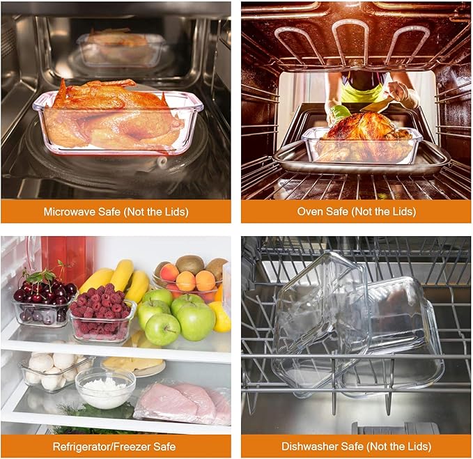 YEBODA Glass Food Storage Containers with Lids, 23 oz, 6 Pack | Borosilicate glass containers with locking lids for meal prep, lunches, leftovers, freezer, microwave, oven and dishwasher