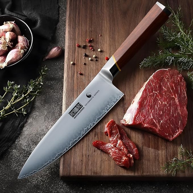 HOSHANHO Chef Knife 8", Sharp Japanese Kitchen Knife with Rosewood Handle | High Carbon Steel Cooking Knife, Professional Chef's Knife with Ergonomic Handle, Ideal Gift for Men and Women