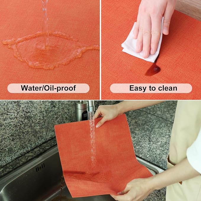 Homaxy PU Faux Leather Placemats for Dining Table, Set of 6, Orange | Waterproof Wipeable Washable Table Mats, Easy to Clean Anti-Slip Place Mats, 11.8" x 17"