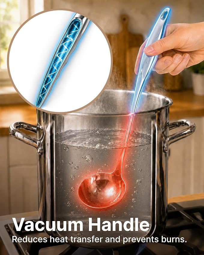 Zulay Kitchen Stainless Steel Soup Ladle - 13” Large Ladle for Soups, Stews & Sauces - Durable, Heat-Resistant, Rust-Proof & Dishwasher Safe Kitchen Utensil with Ergonomic Handle