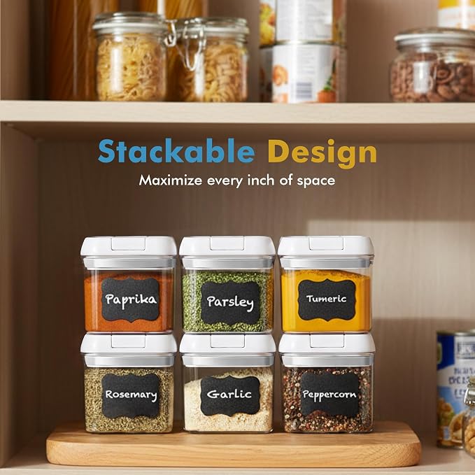 Shazo 6 PC Airtight Food Storage Containers + 6 Spoons Included - BPA Free Plastic Snack & Spice Containers with Easy Lock Lids - Kitchen and Pantry Organization for Herbs Coffee Tea - 0.5L / 2.1 Cup