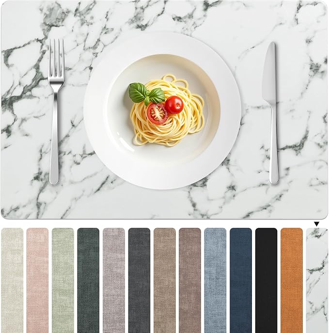 FROMHEART Faux Leather PU Placemats Set of 8 (Marble,11.8" x 17") | Waterproof,Heat/Oil Stain-Resistant Table Mat–Reversible,Non-Slip,Easy to Clean Place Mats for Kitchen,Dining,Indoor/Outdoor