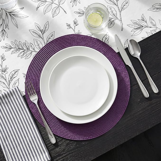 AHHFSMEI Round Placemats Set of 6 Heat Resistant Washable Non-Slip Woven Braided Table Mats for Dining Table Kitchen & Home Decor (Plum Purple)