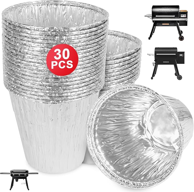 BAC608 Grease Bucket Liner for Traeger Timberline/Ironwood/Flatrock Grills | Fits Traeger timberline/timberline XL, lronwood/lronwood XL accessories, heat-resistant aluminum foil drip tray liner 30 pack
