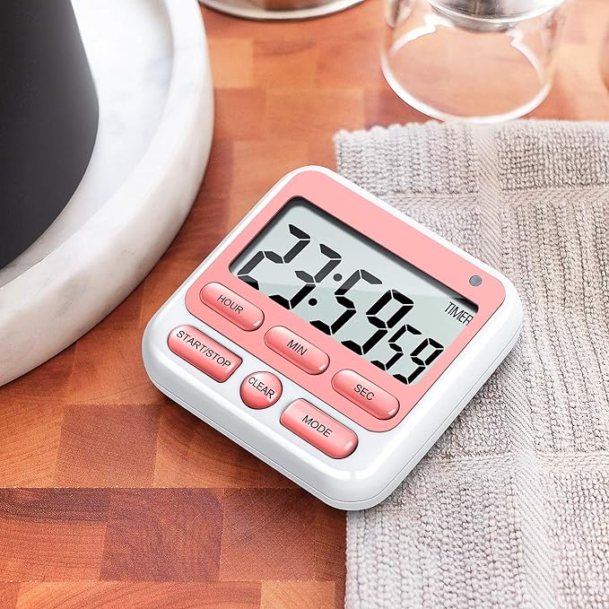 4-in-1 Digital Timer with Count Up/Down, Clock & Alarm, Ring & Silent Modes | Large 2.8-Inch easy-read LCD, On/Off switch, 24-Hour count up/down, Fast-forward function, Magnetic back, stand, hanging hole
