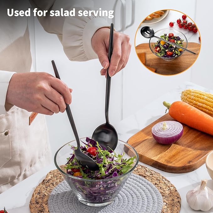 4 Piece Serving Spoons Set(2 Spoons and 2 Slotted Spoons),O.C.E. Stainless Steel Buffet Serving Utensils,10.3 Inches,Premium Flatware,Matte Black
