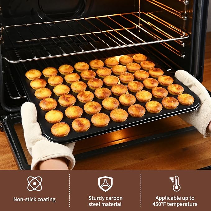 2 Pack × 48 Cup 4/6/12/24 Cups Heavy Duty Steel Nonstick Mini Muffin Pan, Black 48 Mini Small Tiny Cups, Cupcake Baking Pan Molds for Dishwasher Oven