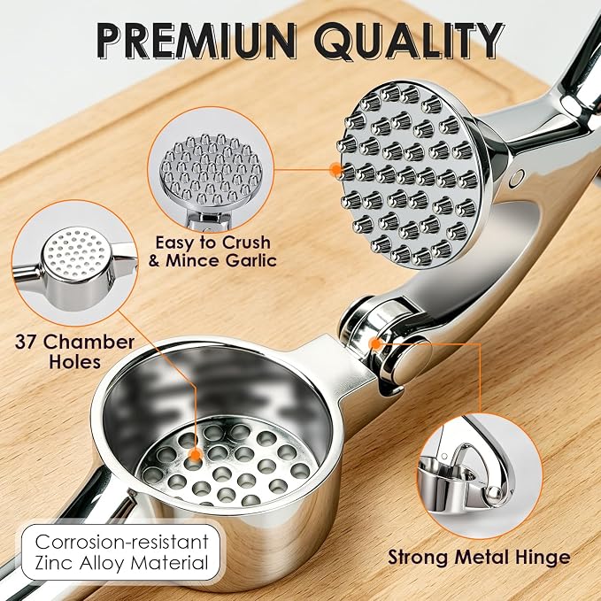 Kitchen Garlic Press Set, Rust Proof Garlic Mincer Tool with Silicone Garlic Peeler and Brush