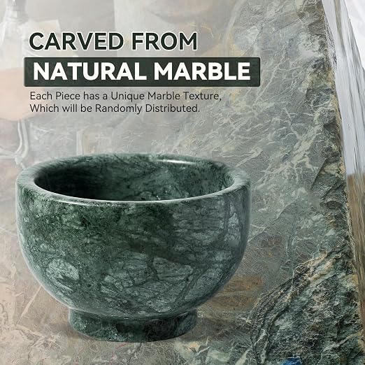 Indian Natural Marble Mortar and Pestle Set, Grinder Bowl for Guacamole, Salsa, Pill Crusher, Spice, Herb, Garlic, Nut, Heavy Duty Grinder for Kitchen