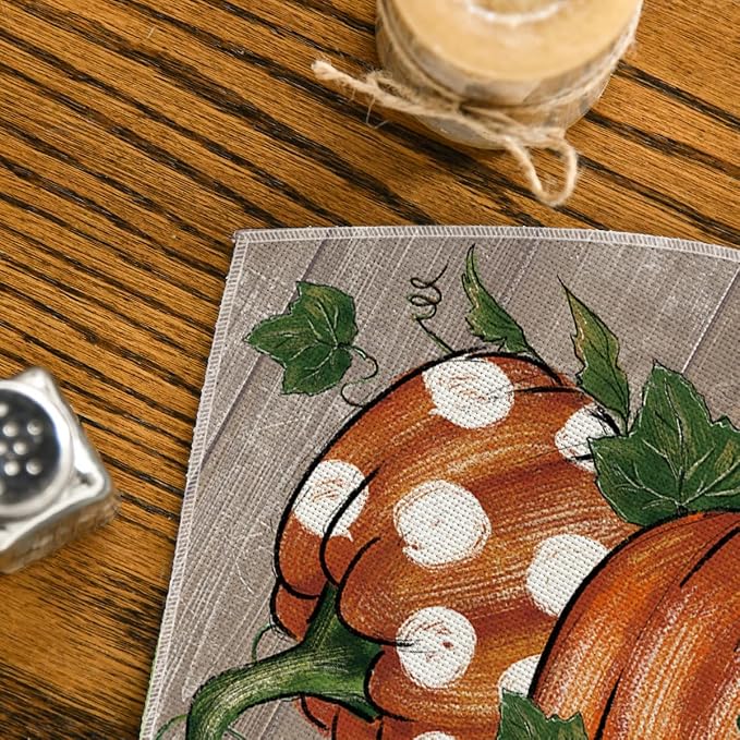 Artoid Mode Pumpkins Vine Fall Wedge Placemats Set of 4-12 x 18 Inch | Heat-Resistant, Washable Table Mats, Seasonal Autumn Polka Dot Kitchen Dining Decor