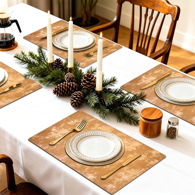 Faux Leather Placemats Set of 4, 11.8"x17.7", Apricot | Reversible Table Mats, Waterproof, Stain & Heat Resistant, Easy Clean for Dining, Gatherings, Outdoor