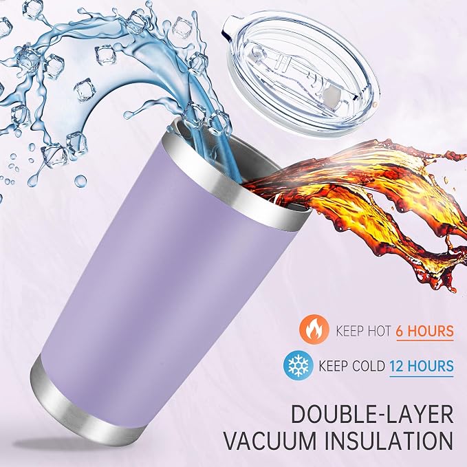 20 oz Tumblers Stainless Steel Tumbler with Lid, 1 Pack | Purple, 20oz Insulated Coffee Mug, Double Wall Vacuum, Powder Coated Cup, for Hot and Cold Drinks